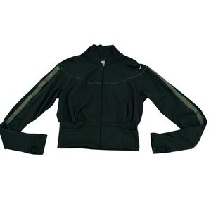 Nike women’s crop jacket army green zip front fit dri thumb holes size M